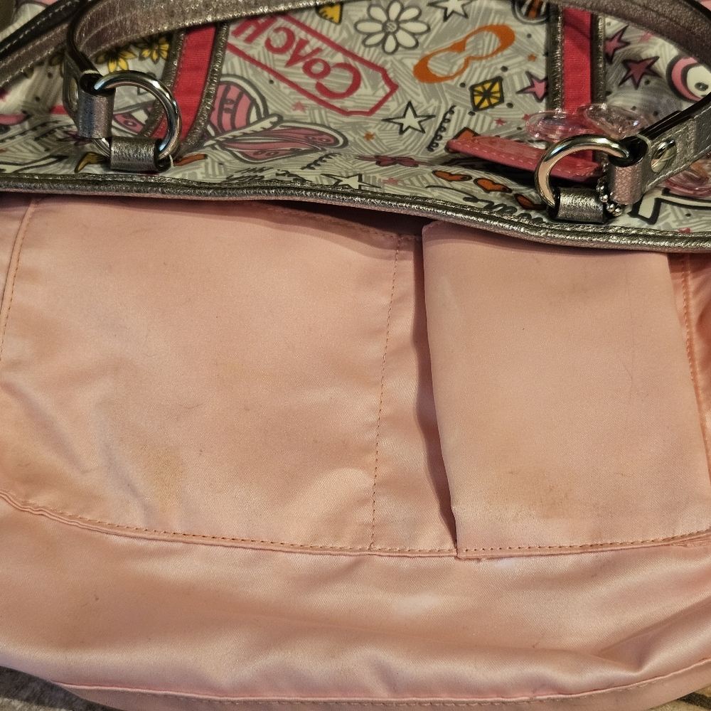🦋🩷🌻Coach Y2K Poppy GRAFFITI Pink Orange Yellow Gray Tote Bag EPC🌻🩷🦋 - Picture 7 of 12